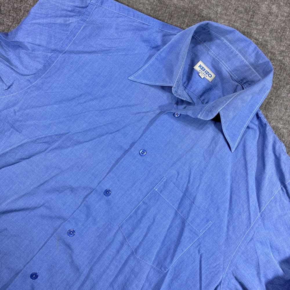 Kenzo Homme Button Down Shirt Mens 3 Blue Distressed Long Sleeve Preppy